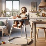 Bebê sentado em cadeira de alimentação moderna — cadeira de alimentação para bebê