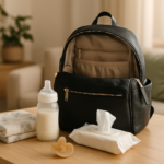 Melhor mochila maternidade para bebê — mochila maternidade organizada com itens de bebê