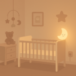 Bebê dormindo com luz noturna âmbar no quarto