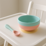 Colher Ergonômica e Pratinho com Ventosa para Bebê